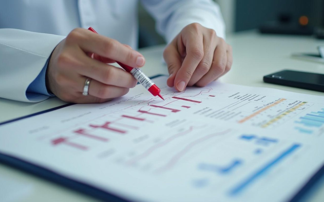 Médecin examinant des résultats de tests sanguins pour les niveaux d'ALAT liés au surpoids.