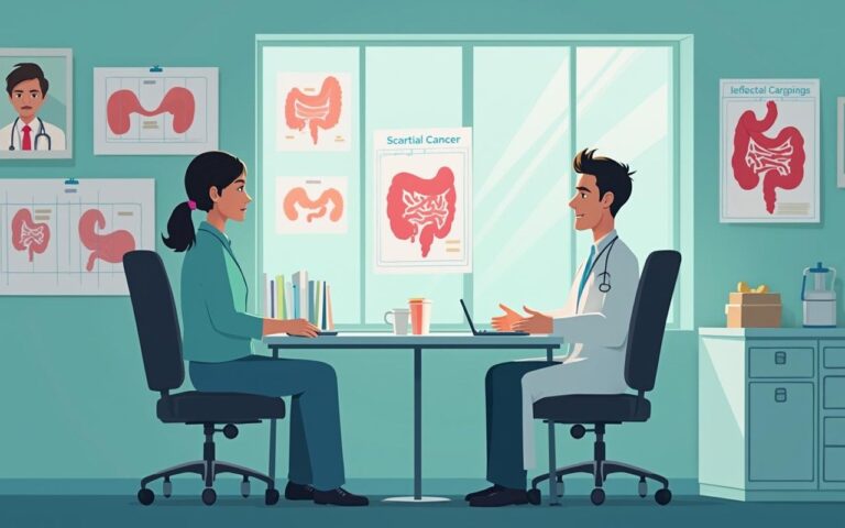 Consultation médicale sur le dépistage du cancer colorectal.