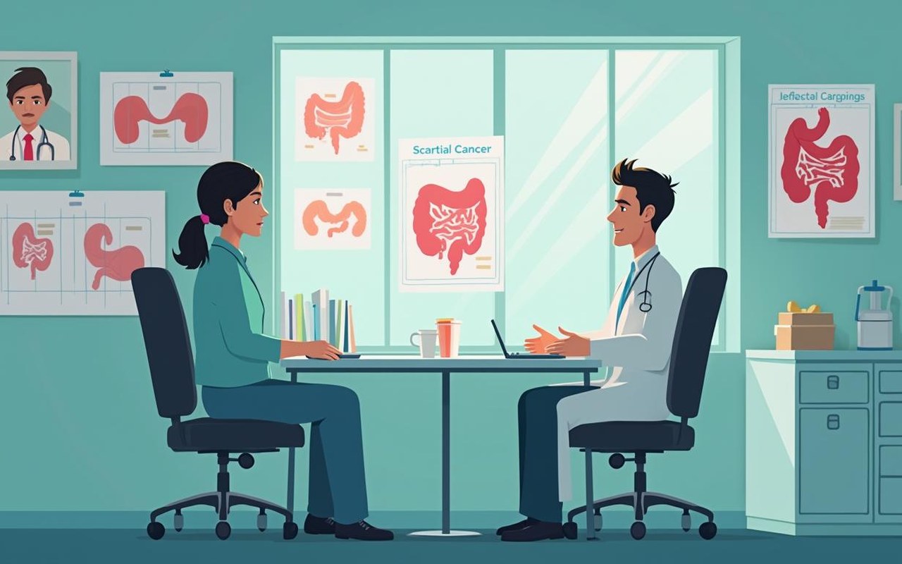 Consultation médicale sur le dépistage du cancer colorectal.