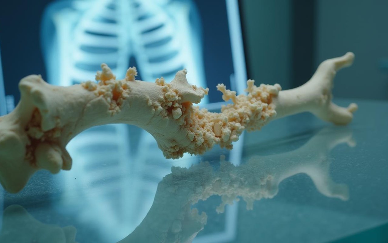 Fracture osseuse visible dans un environnement médical, illustrant l'urgence d'une intervention.