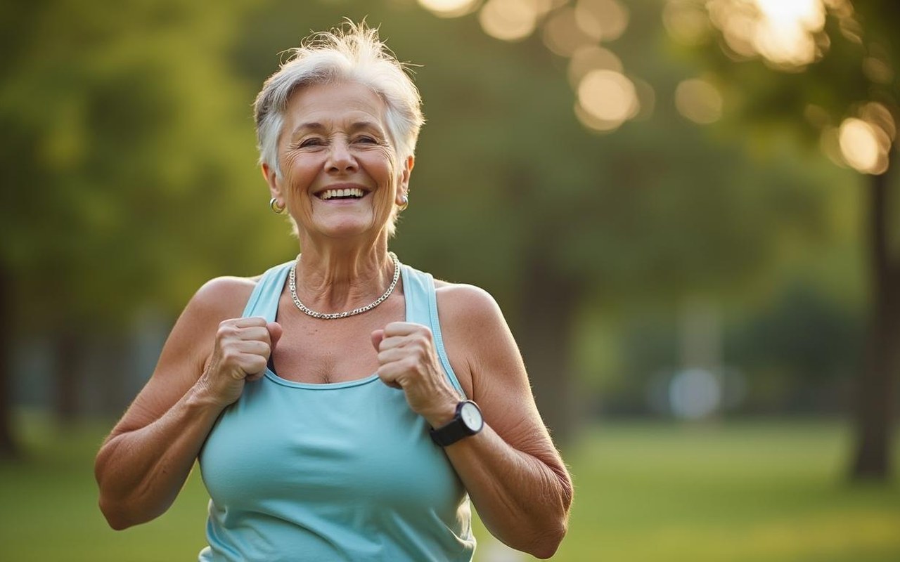 Femme d'âge mûr faisant de l'exercice pour gérer son poids à la ménopause.