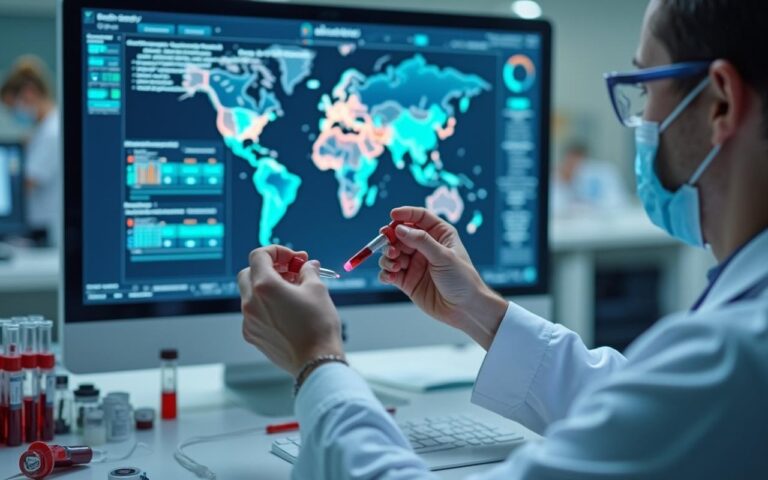 Analyse sanguine dans un laboratoire médical, symbole de santé immunitaire.