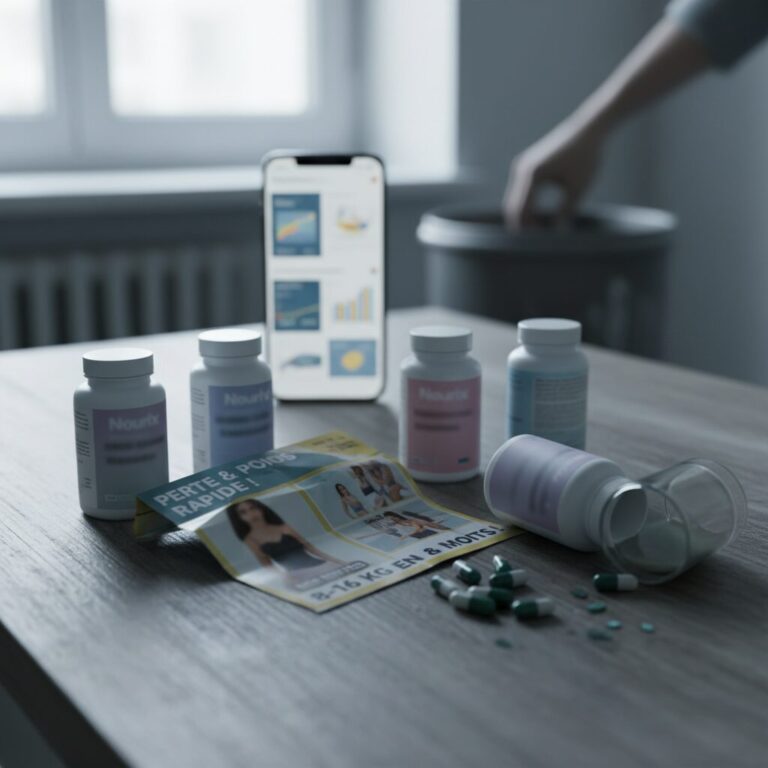 Illustration réaliste sur Nourix avis : attention aux promesses mensongères et aux risques pour la santé