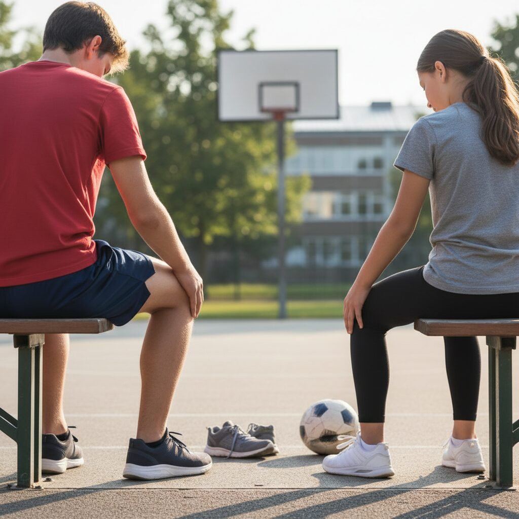 Illustration réaliste sur Maladie d'Osgood-Schlatter chez les adolescents sportifs