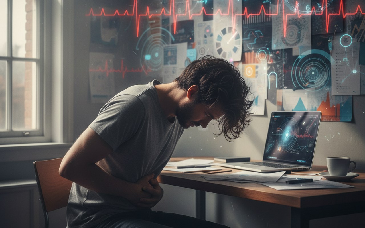 Personne stressée ressentant une douleur à la vésicule biliaire