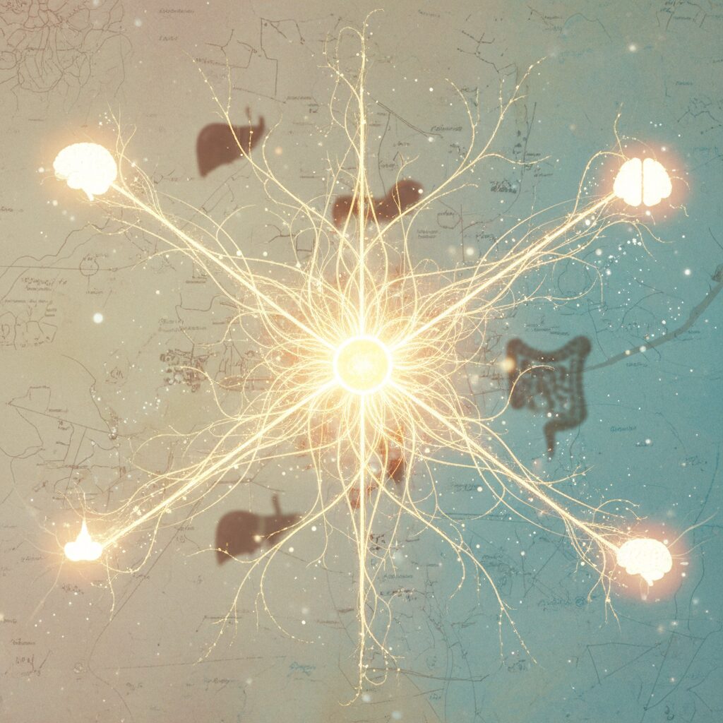 Illustration réaliste sur Le plexus solaire : carrefour nerveux et troisième chakra