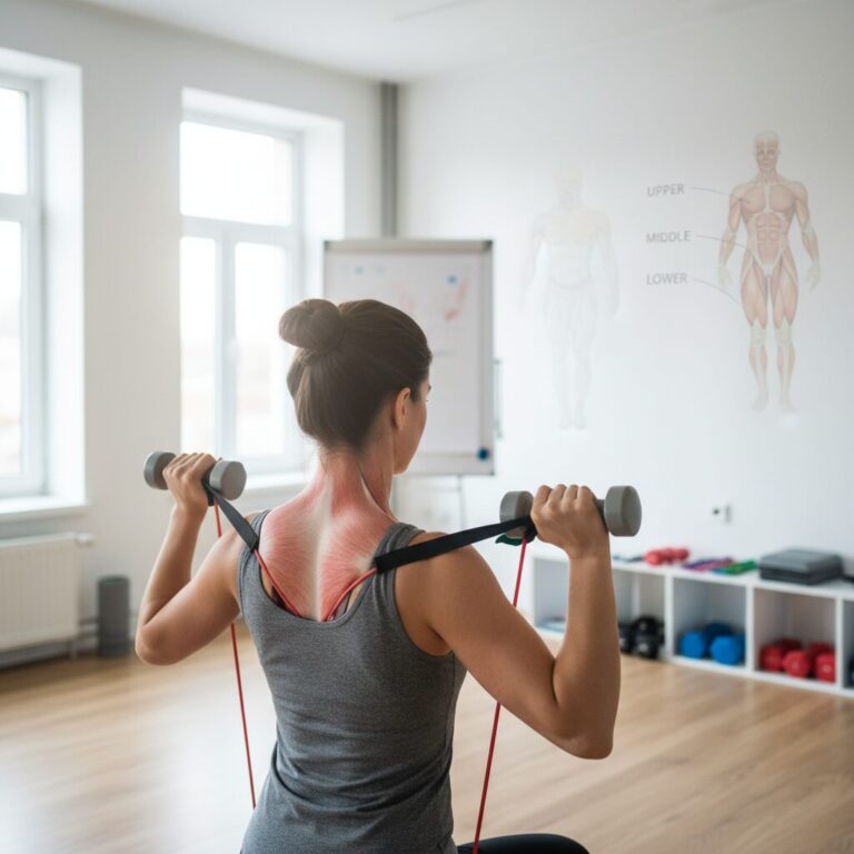 Illustration réaliste sur Trapèze muscle : le renforcer plutôt que l’étirer